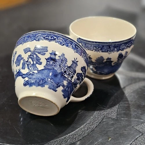 Johnson Brothers Willow Blue Flat Cup Set Made In England Set Of 2 Cups.
