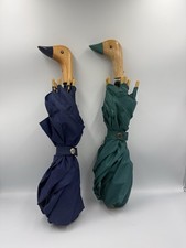 Raines Duck Handle Umbrella Wood Carved Handle Blue Canopy Vintage Set Of 2