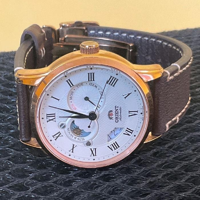 Rare ORIENT Moonphase Sun Moon Automatic Rose Gol… - image 6