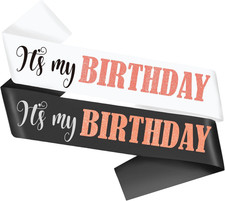 It'S My Birthday Sash with Glitter Rose Gold, Black and White Birthday Sashes De