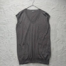 Margaret Howell Silk Wool Blend Knit V-Neck Vest French Sleeve Top Brown Gray F