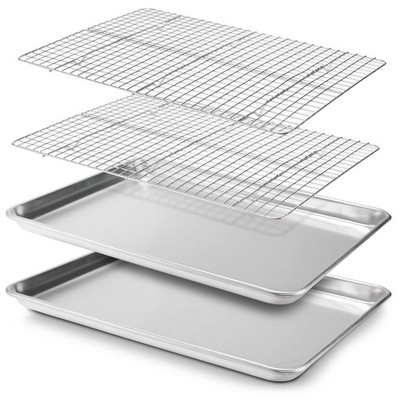 Baking Sheet, 2 Pack Half Sheet Pan with Stainless Steel Wire Rack Set - Easy...
