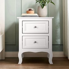 2 Layer End Side Bedside Table Nightstand Organizer with Drawer Storage White
