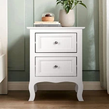 2 Layer End Side Bedside Table Nightstand Organizer with Drawer Storage White