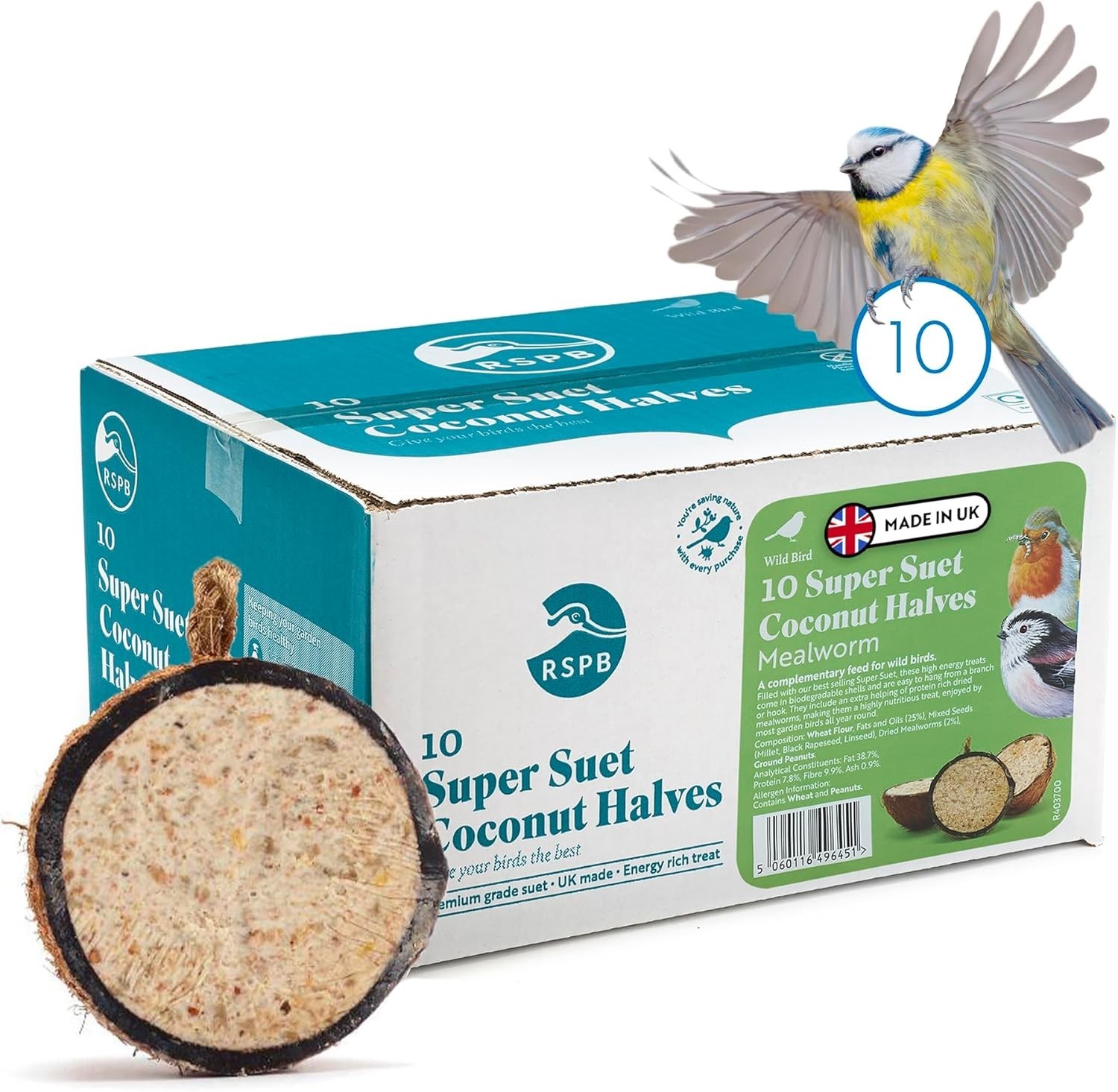 Coconut Bird Feeder Halves, Wild Bird Food for Small Birds with Suet, Dried
