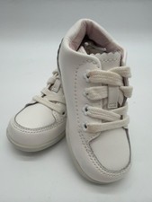 Stride Rite Toddler Size 5 White Leather Shoes With Pink Floral Embroidery