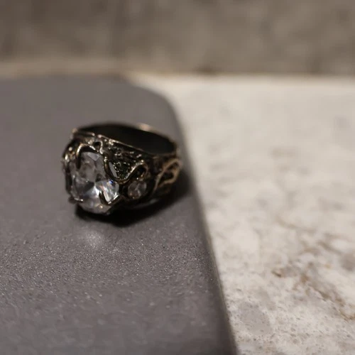 Vintage Men's Sterling Silver ? Ring Art Deco  Size 10 Rhinestone ?