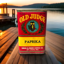 Vintage OLD JUDGE Paprika 1.5 oz Spice Tin David G Evans Coffee Co. St Louis