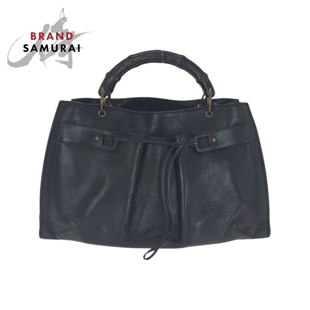 GUCCI Bamboo Tote Bag Black Leather Gold Hardware Used
