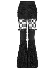 Punk Rave Womens Gothic Grunge Flared Leggings Pants Black Shredded Knit Fishnet