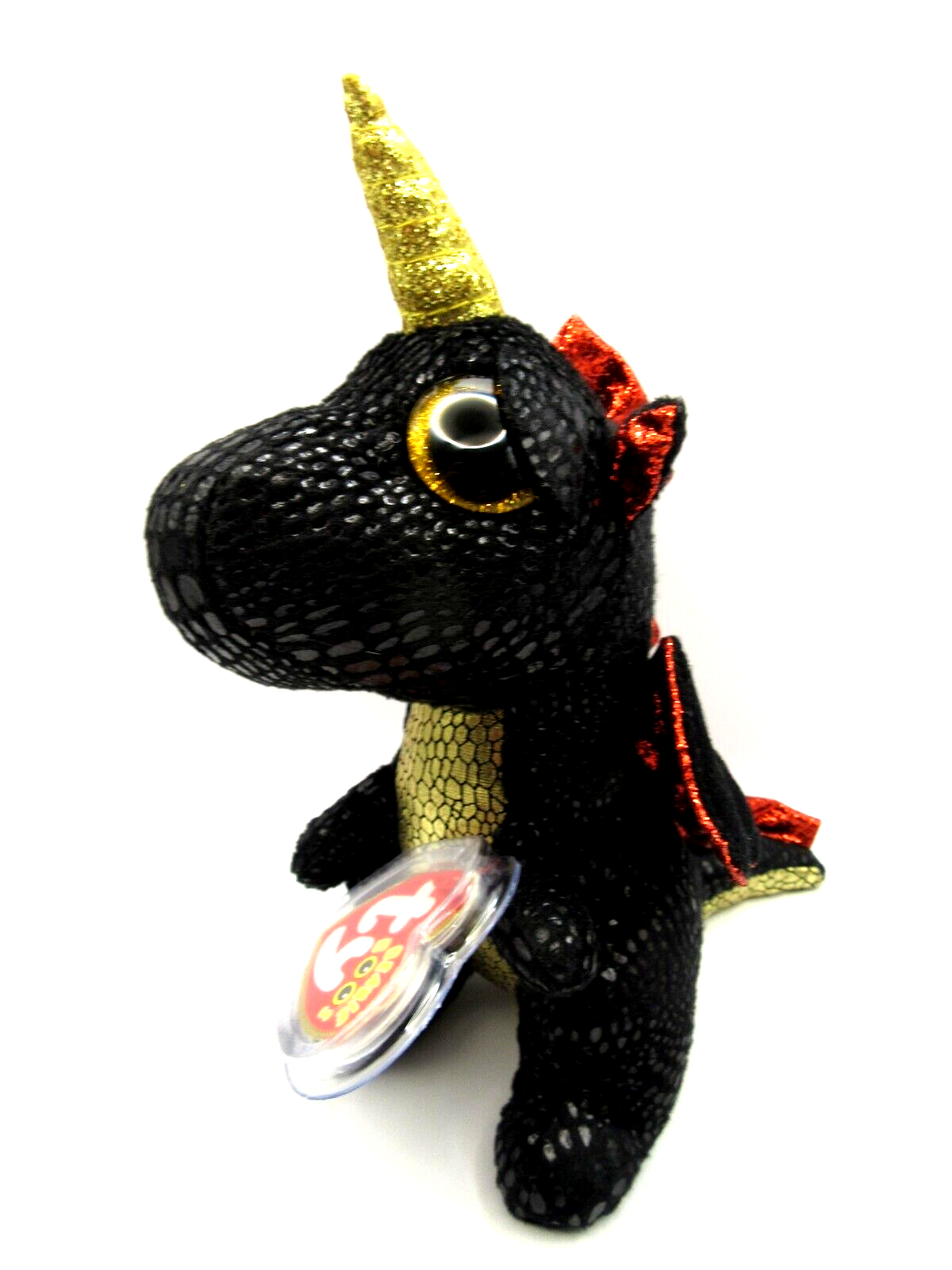 TY BEANIE BABY BOO - GRINDAL - BLACK UNICORN / DRAGON - MINT - RETIRED WITH TAGS