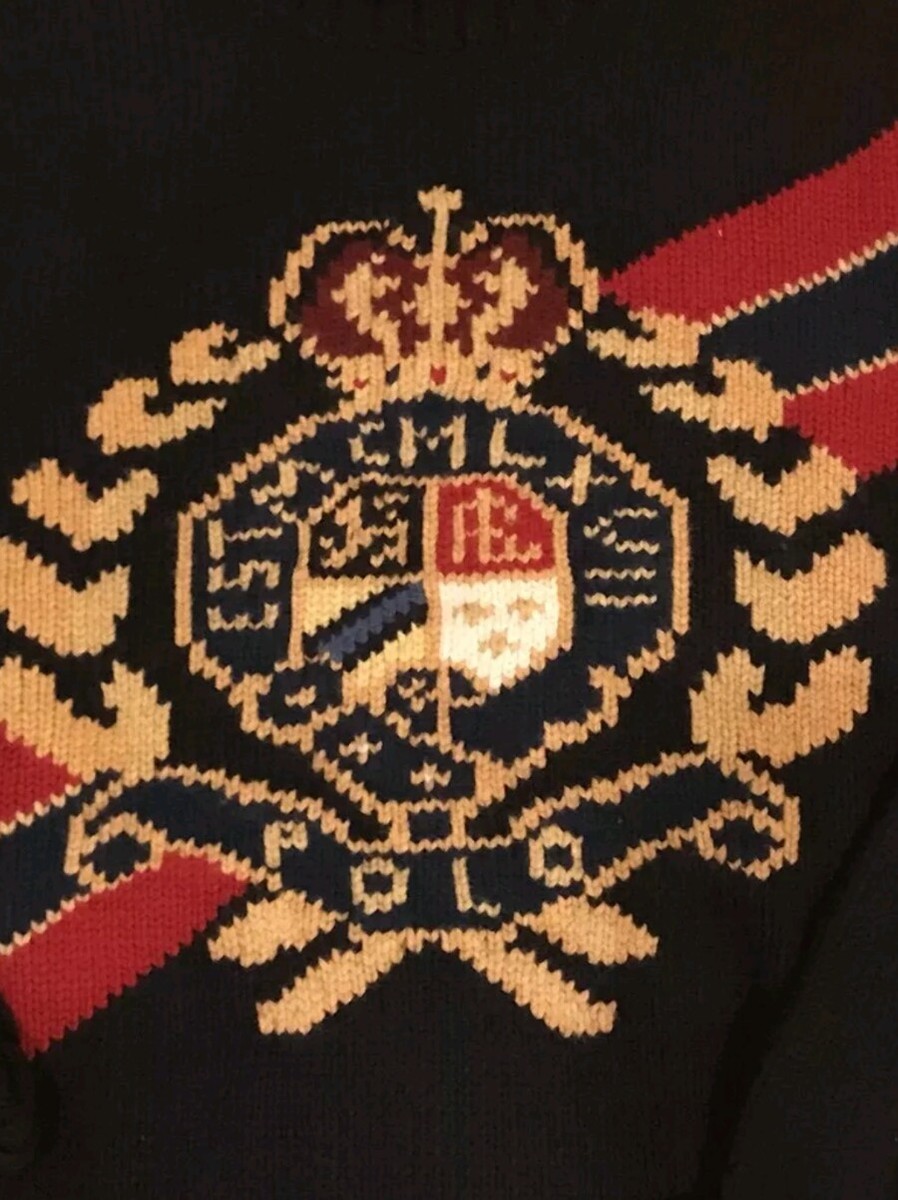 Polo Ralph Lauren Gold Crown Crest Turtleneck Stadium Sweater