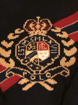 Polo Ralph Lauren Gold Crown Crest Turtleneck Stadium Sweater