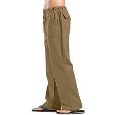 Mens Cotton Linen Loose Pants Casual Drawstring Beach Yoga Baggy Long Trousers