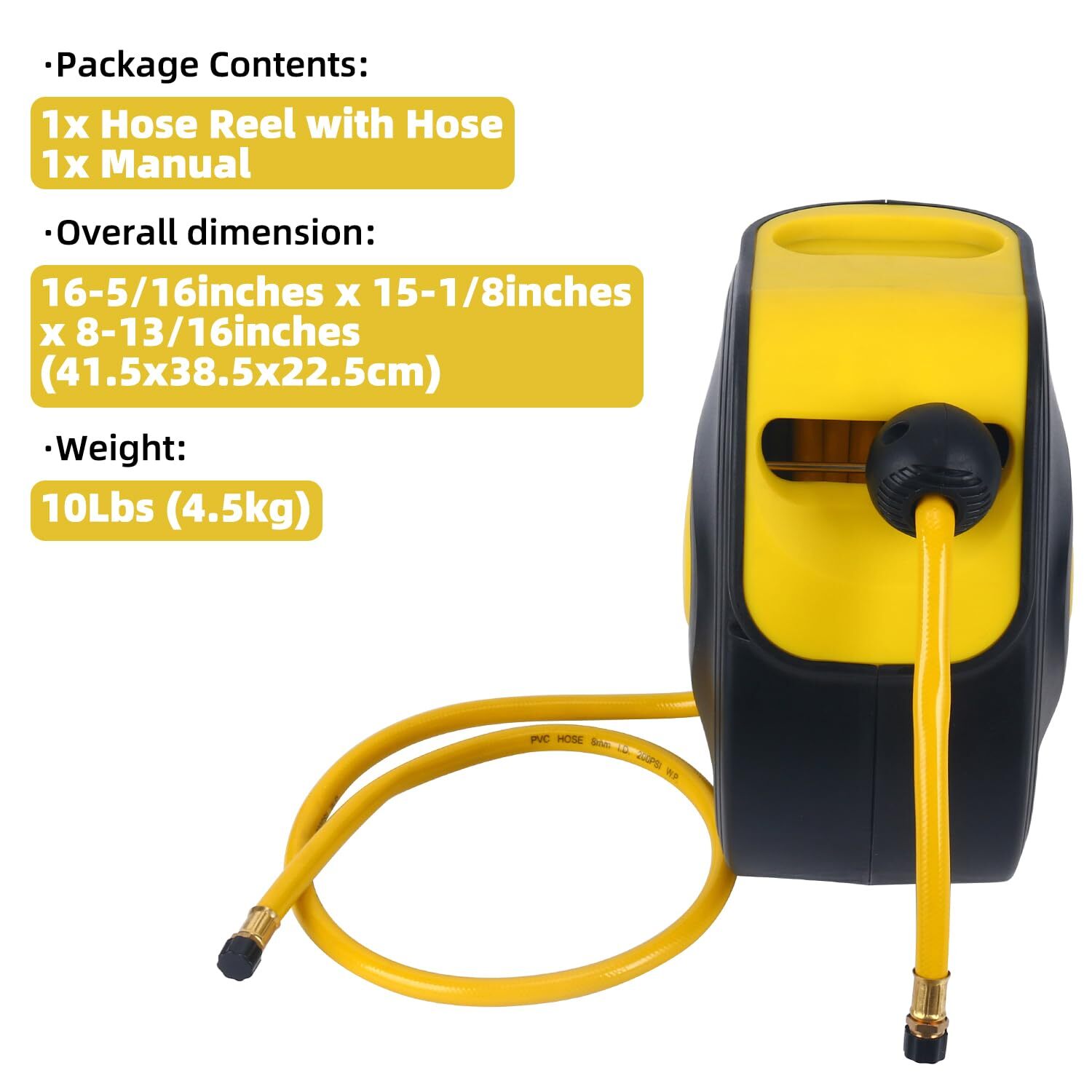 Retractable Air Hose Reel 5/16 Inch x 33 FT Hybrid Air Hose Max