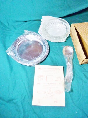 Vintage NOS Heritage House 3 Piece Sauce Set Bowl Plate Ladle Spoon NIB SIlver