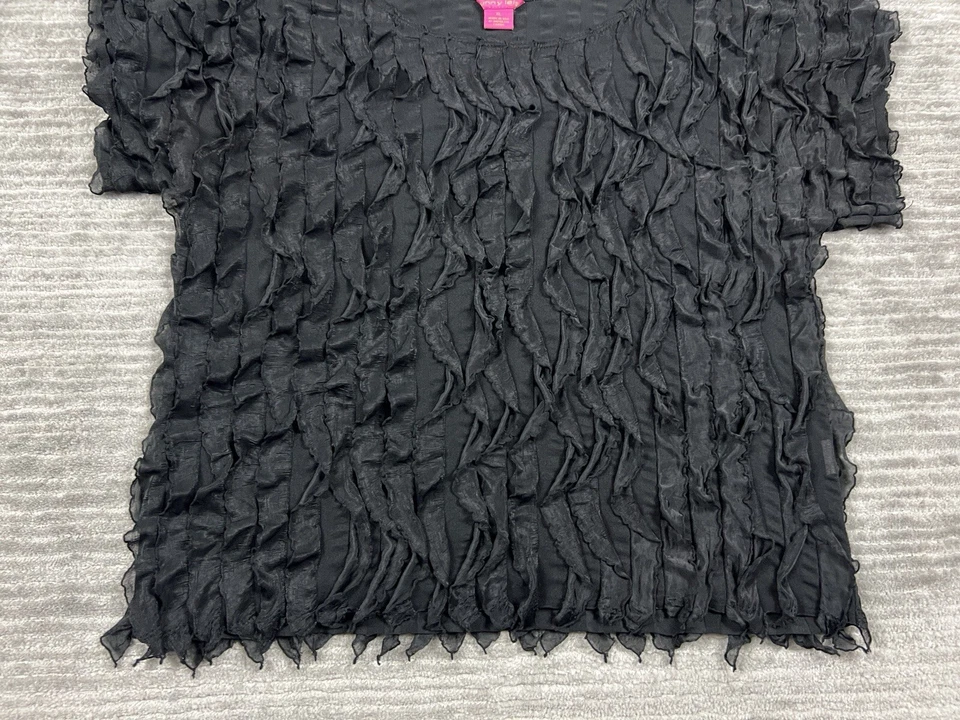 Blusa Sunny Leigh Feminina XL Preta Manga Curta Babado Feita nos EUA Mistura de Poliéster - Imagem 3 de 4