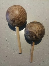 Pair Of Hand Carved Animal Maracas Number 8558 8-in.  10-in. Intricate Design.