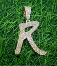 3ct Simulated Diamond Initial R Letter Charm Pendant 925 Sterling Silver