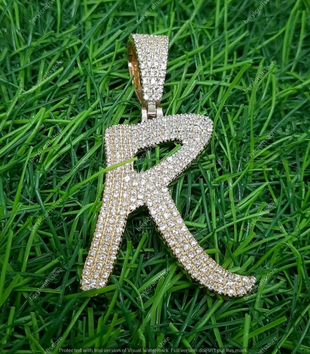 3ct Simulated Diamond Initial R Letter Charm Pendant 925 Sterling ...