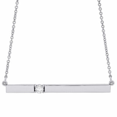 14K White Gold Rectangular Diamond Bar Pendant Necklace 16