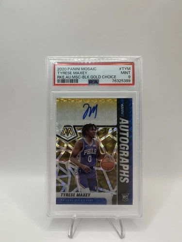 2020 Mosaic Rookie Autographs Mosaic Tyrese Maxey RC Auto PSA 9 8/8 Black Gold