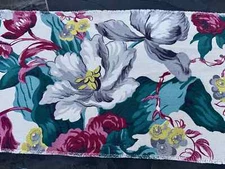 30's Cottage Roses & Parrot Tulips on Cream Mid Century Barkcloth Vintage Fabric