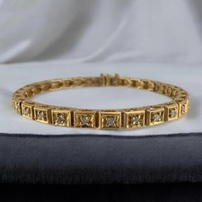 Vintage 14 Karat Yellow Gold Round Diamond Tennis Line Bracelet 1.55CTW