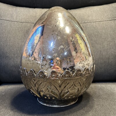 Pottery Barn Madeline Mercury Glass  EASTER egg luminary Silver Cloche L