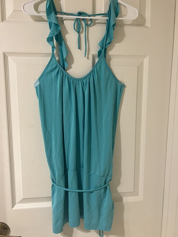 Banana Republic Tank Top Blouse Womens XS Turquoise, Drawstring Drop Waist