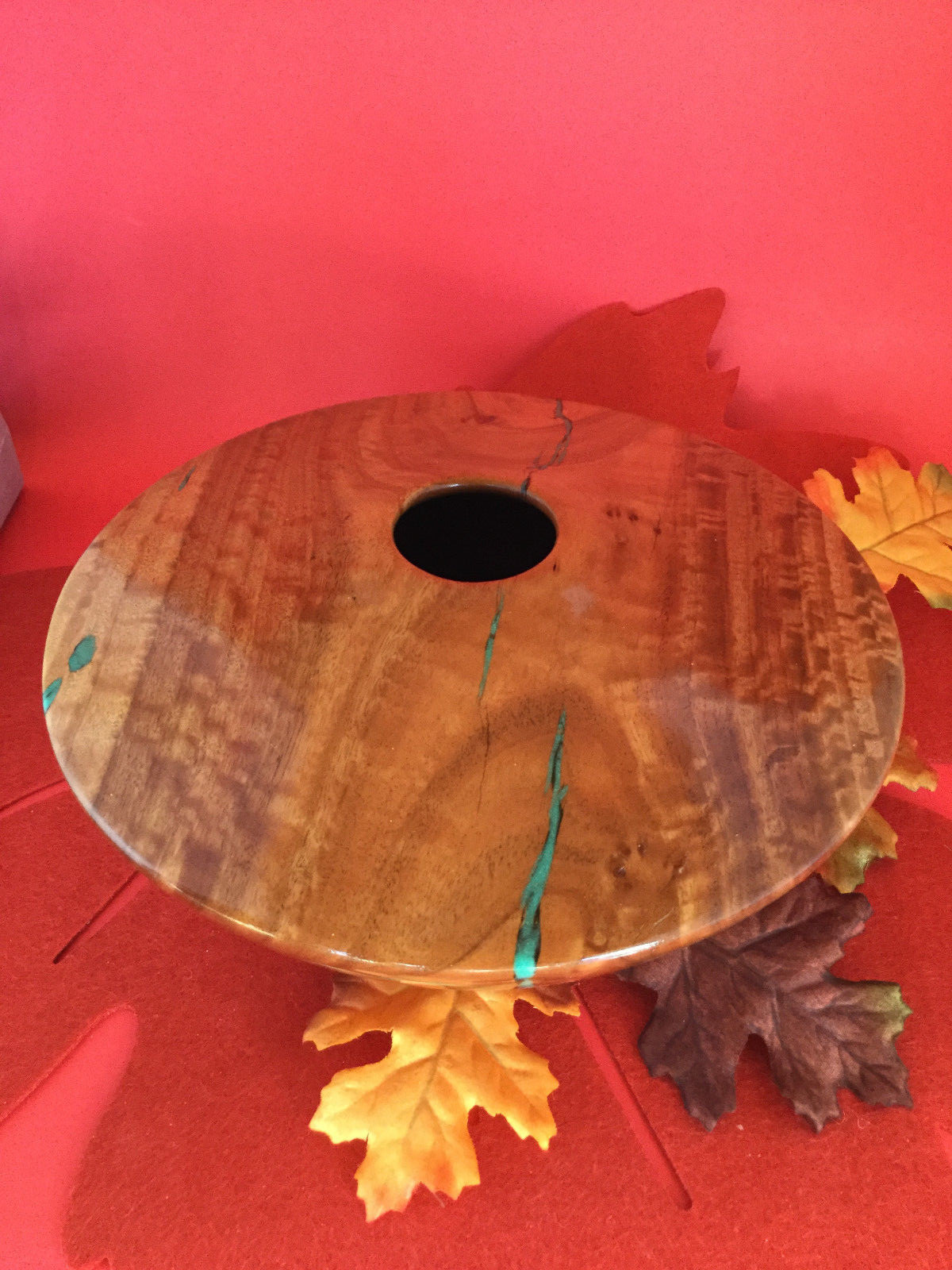 Painted Eucalyptus Wooden Bowl Inlaid with Turquoise by Gary Austin