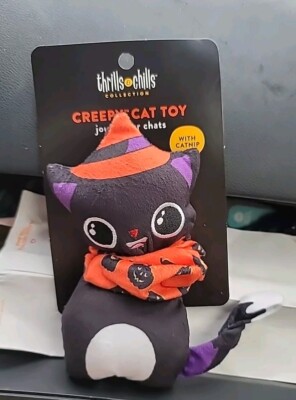 Thrills & Chills Creepy Cat Toy Halloween Black Catnip Plush New
