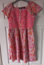 LAND'S END Pink Orange Butterfly Cap Sleeve Dress Size UK 12