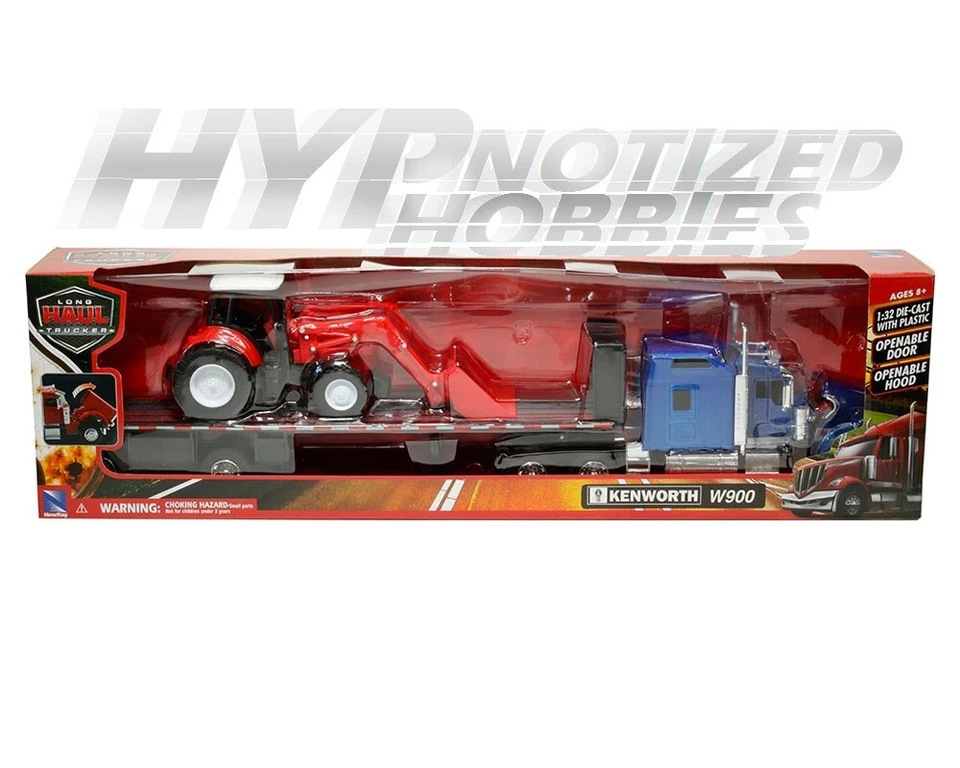 NEW RAY 1:32 KENWORTH W900 FLATBED WITH KUBOTA BLUE – RED SS-10373A - Image 2 of 3