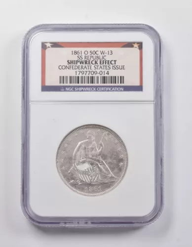 1861-O Seated Liberty Half Dollar Confederate Issue W-13 SS Republic NGC *3980