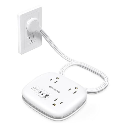 Short Extension Cord Flat Plug Power Strip 3 AC Outlets 3 USB Ports Wrapped-image