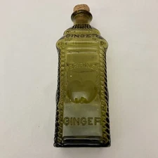 Perrine's Ginger Apple Olive-Green Glass Square-Bottle Bitters PhilA Cork 9-3/4