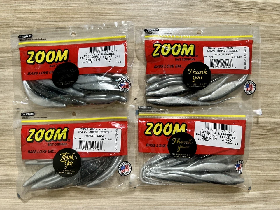 ZOOM (Lote de 4) Super Flukes Salado+ Plus, Pesca de lubina, Nuevo, Envío Gratis Foto 4 de 4