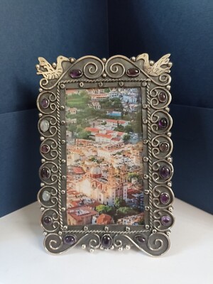 MATL Matilde Poulat Inspired Taxco 950 Sterling Silver Picture Frame w/Cabochons