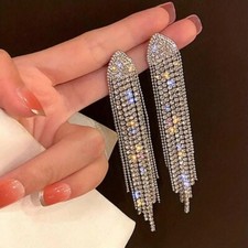 Boho Rhinestone Tassel Earrings Silver-Plated for Parties Perfect Gift Women
