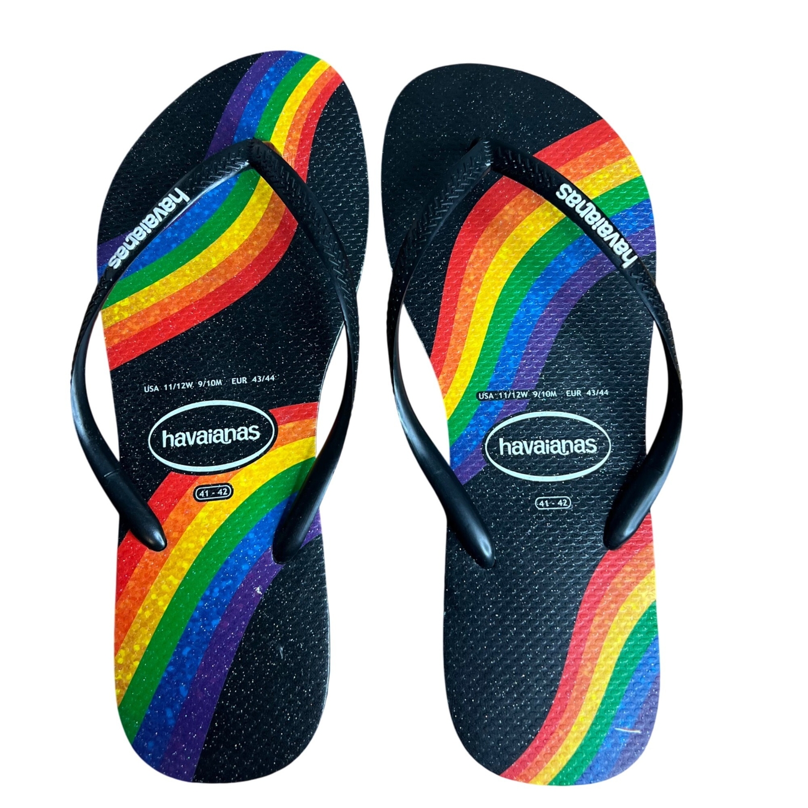 Havaianas Womens Size 11-12 Rainbow Black Multicolor Flip Flops New-image