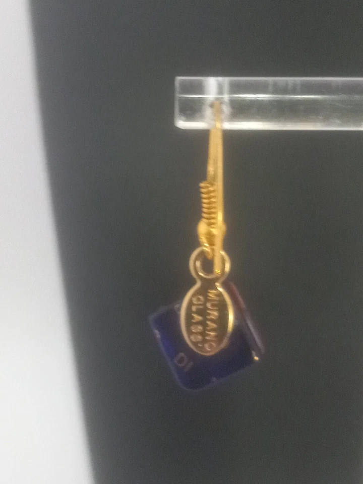 Signed "Murano Glass" gold tone red dark blue Diamond Shape Hook Earrings - Image 4 of 4