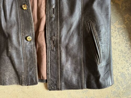 Seltene antike Vintage Leder Cafe Jacke Pferdefell? Thrashed Medium Western Vintage - Bild 3 von 17