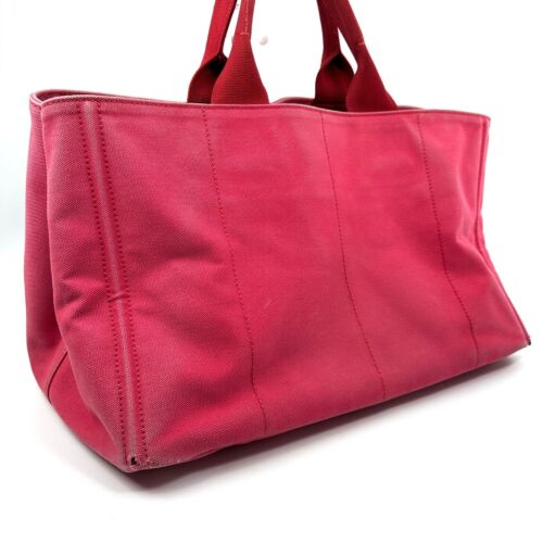 PRADA Canapa Tote Bag L Size Canvas Red Authentic #322 - Picture 3 of 12