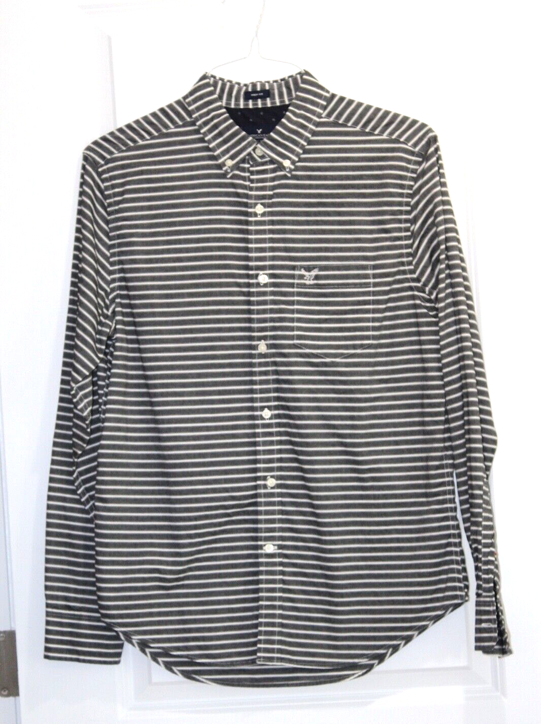 Mens AMERICAN EAGLE OUTFITTERS Gray Stripe Long Sleeve Button Down Shirt Sz M
