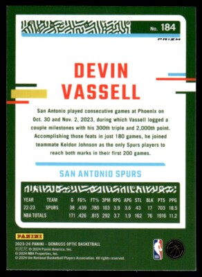 2023-24 Donruss Optic Purple Shock Devin Vassell San Antonio Spurs 