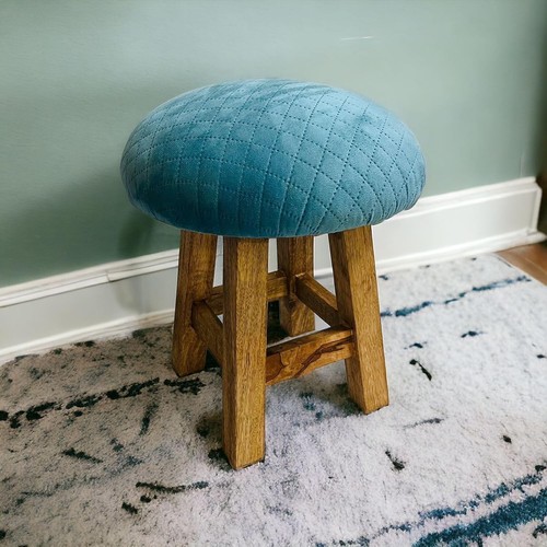 Footrest Ottoman Stool for Living Room- Pouffes for Sitting, Wooden Base - Picture 5 of 6