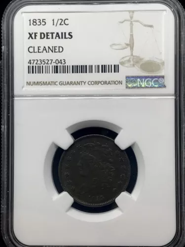 1835 Classic Head Half Cent NGC XF-Details 1/2 Cent U.S. Coin. 