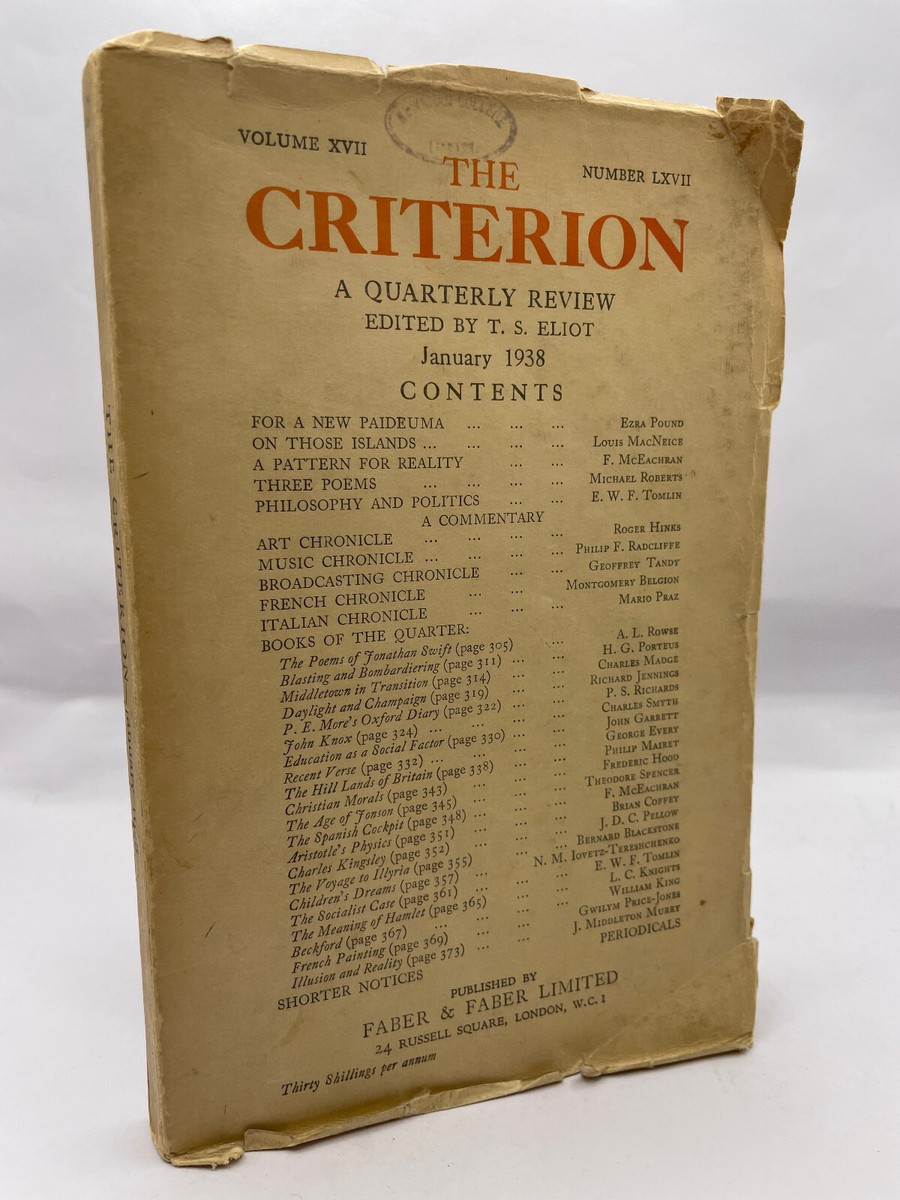 Ezra Pound, For A New Paideuma (In Eliot's The Criterion, January  1938)