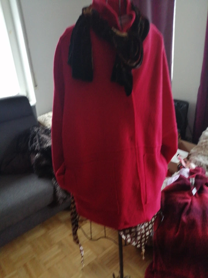 Backstage Mantel Jacke Poncho Überwurf Wolle Campari Rot Merinowolle 100% M L XL - Bild 4 von 4